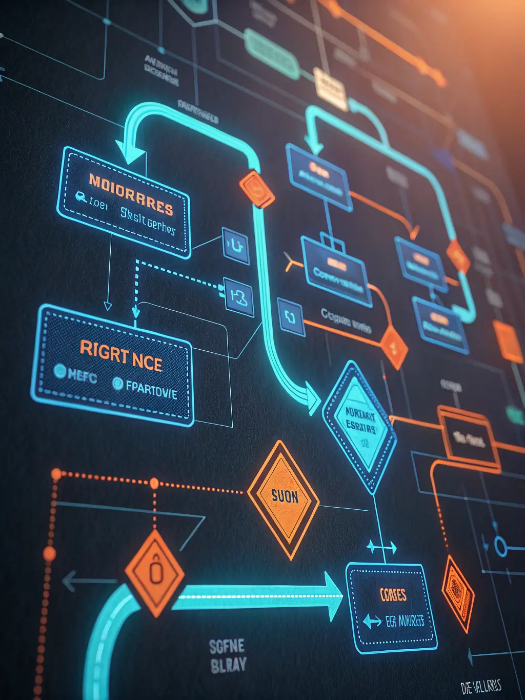 A digital illustration of a workflow diagram, showing tasks flowing smoothly from one stage to another, representing streamlined workflows.