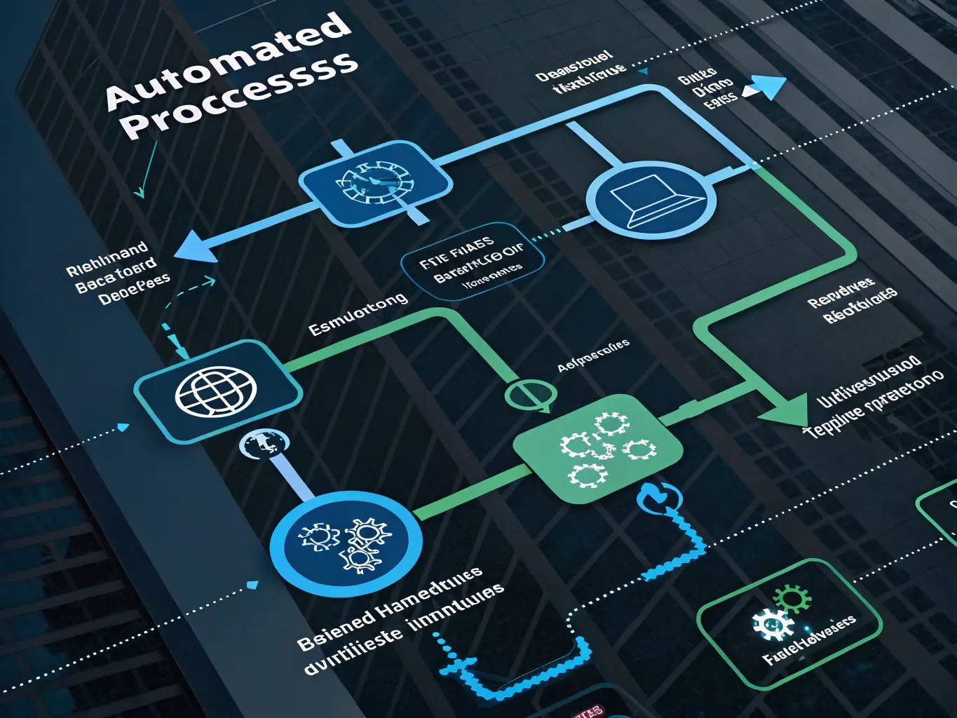 An illustration showing a simplified workflow diagram with AI-powered automation, highlighting the streamlining of complex business processes.