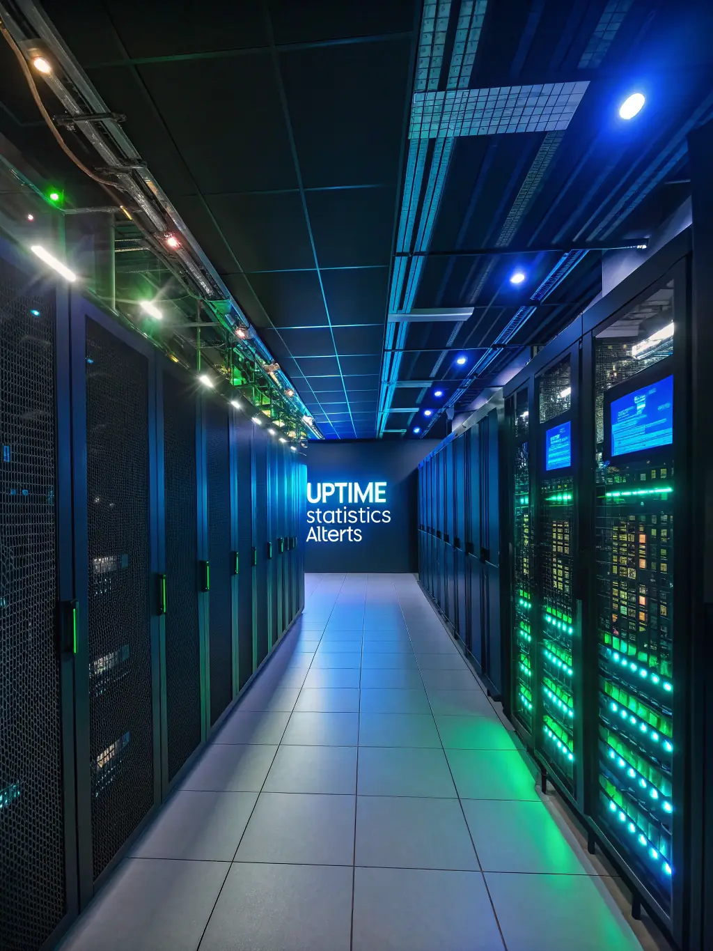 A close-up shot of a server room with blinking lights, symbolizing optimized performance. The image should convey speed and efficiency.